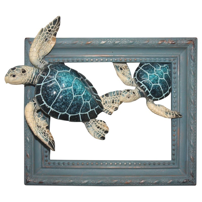 Comfy Hour Ocean Voyage Collection 7" Sea Turtle Coastal Beach Coral Theme Wall Decorative Frame, Polyresin - Image 1